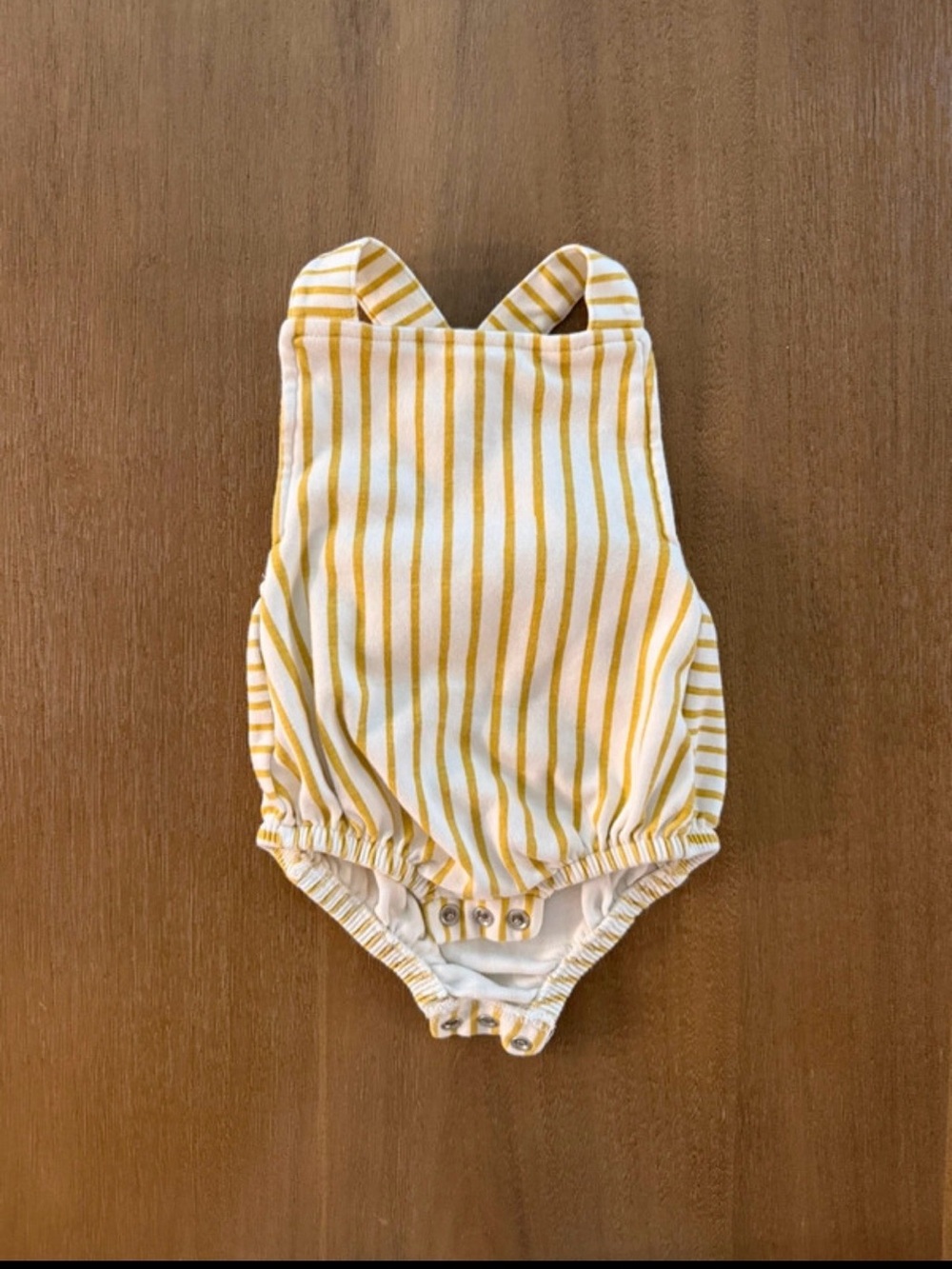 Pehr Yellow Striped Baby Organic Cotton Adjustable Overall Romper 6-12 Months